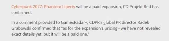 CDPR证实:《2077》“往日之影”扩展包将是付费内容!