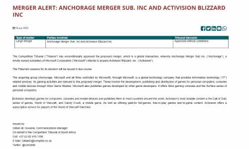 队伍再次壮大!南非无条件批准微软收购动视暴雪