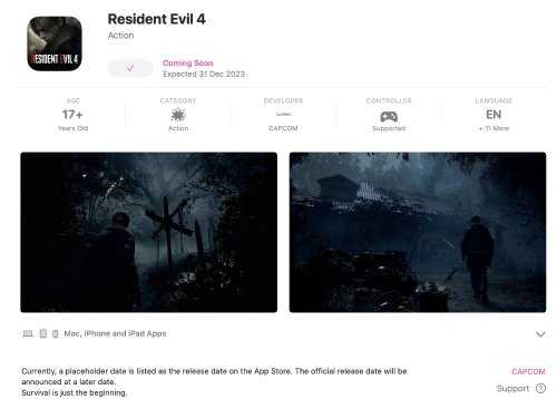 《生化危机4：重制版》现已上架苹果商店 年内发售