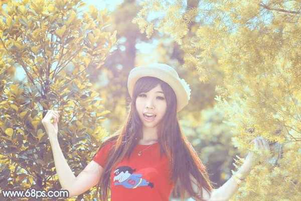 Photoshop为树林人物图片打造流行的橙黄色