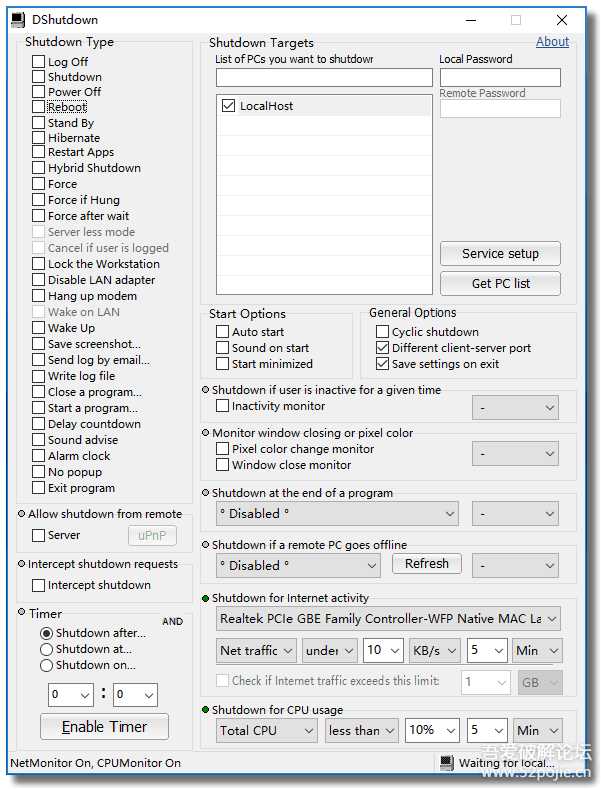 自动关机软件DShutdown v1.78,可依网速、窗口、屏幕颜色、CPU等多条件执行多种操作